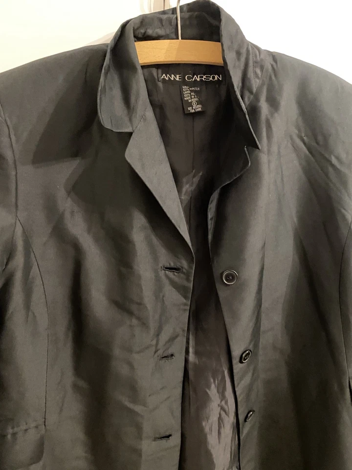 Vintage Damen Seidenmantel (100 %) Größe 8 (38-40) Schwarz Wie Neu Top Zustand - Bild 1 von 4