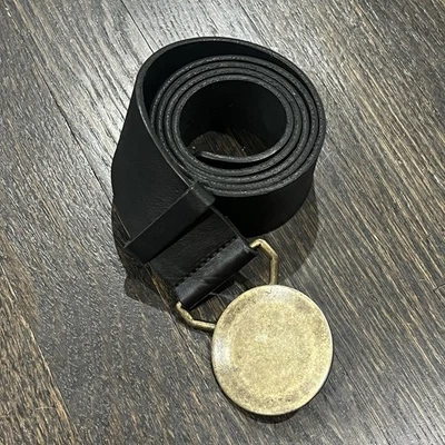 Cinturón Banana Republic Mujer Grande Cuero Negro Latón Dorado Hebilla Redonda Boho Foto 1 de 4