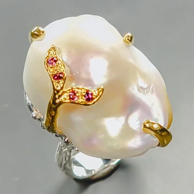 Luxury jewelry Natural Baroque Pearl Ring 925 Sterling Silver Size 7 /R439007 - Image 1 of 4