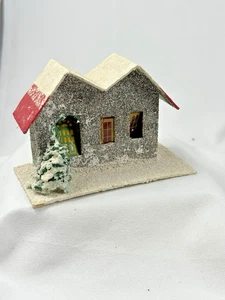 Christmas Vintage Putz House Building Loofah Tree Mica Glitter Japan - Picture 1 of 13