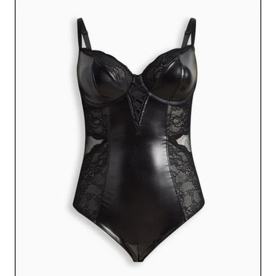 Torrid Bodysuit Pleather Lace Underwire 6 Plus Size 6X 30 Black New Lingerie - Image 1 of 4