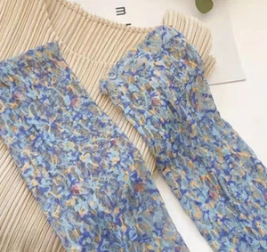 Long Floral Lace UV-Proof Driving Arm Sleeves Stretch Fingerless Gloves Lt Blue - Picture 1 of 5