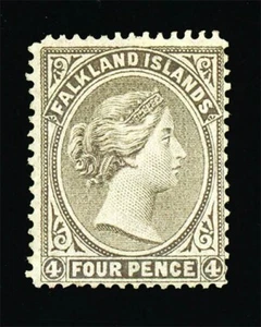 [FALKLAND ISLANDS] 1879 QV: 4d SG 2 / SC 2 (grey/black) prime copy (MH) - Picture 1 of 2