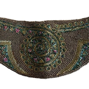 Vtg 80s Regale Beaded Womens Belt Cummerbund Size XS Brown Aqua Seed Beads 24” - Picture 1 of 6