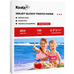 Papier do drukarki atramentowej Koala 8,5x11 błyszczący 48 funtów 100 arkuszy 180g do HP Kodak - Zdjęcie 1 z 9