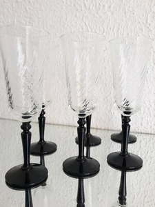 France luminarc  Sekt/Champagnerglas Gläser 6er Set schwarzer Stiel Glas Vintage - Picture 1 of 6