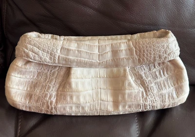 Nancy Gonzalez Genuine Crocodile Leather White Evening Clutch Bag Purple - Image 1 of 4