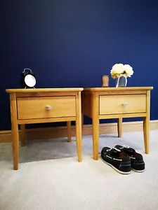 Matching Pair Retro Oak Square Lamp Tables Set of 2 Scandi Low Bedside End Units - Picture 1 of 12