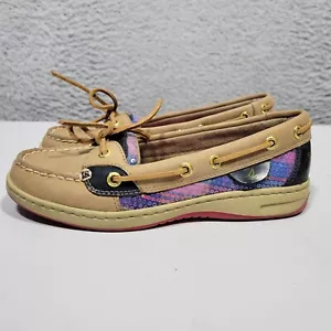 SPERRY Top-Sider Boat Shoes Womens 5.5 Tan Pink Navy Plaid Sequin Loafer - Picture 1 of 10