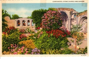 Vintage Postkarte Kalifornien Mission San Juan Capistrano Stein Kirche Gärten - Bild 1 von 2