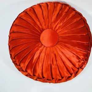 Vintage MCM Round Red 13” Pintuck Ruched Throw Pillow Cushion Pleated Granny - Picture 1 of 24