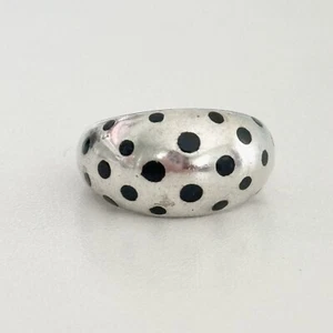 Anillo Vintage Plata de Ley 925 Esmalte Negro Lunares Cúpula Banda Talla 6 - Imagen 1 de 10