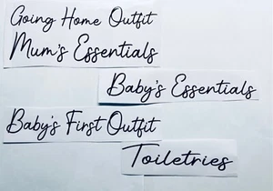 5 Hospital Bag Decals Set Maternity Organiser Stickers New baby New Mum NewBorn - Picture 1 of 9