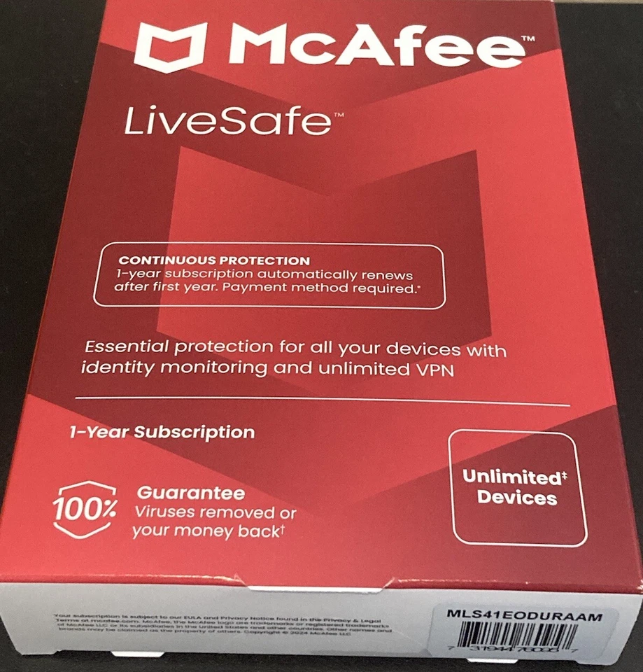 McAfee LiveSafe Antivirus & Internet Security Software Unlimited Devices 1-Year - Image 1 of 3