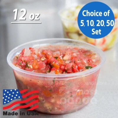 FABRI KAL 12 oz Round Deli Food/Soup Storage Containers w/ Lids Microwavable Clear Plastic