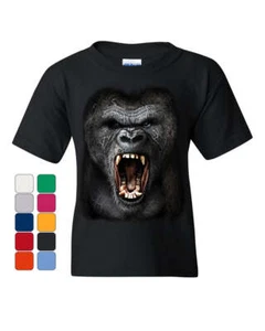 Angry Gorilla Roar Youth T-Shirt Wild Africa Silverback Great Ape Kids Tee - Picture 1 of 1