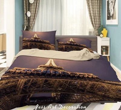 3D Eiffel Tower Night Quilt Cover Set Duvet Cover Bedding Pillowcases - Photo 1/4