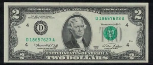 Series 1976 $2 Error Note - Misaligned Green Seal overprint S/N D18657623A - AU - Picture 1 of 2