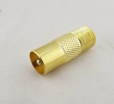 Golden F Female Jack to TV PAL Male Plug Straight Coaxial RF Connector Adapter - Image 1 of 4