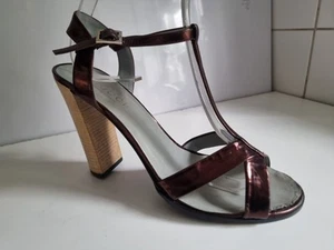 GUCCI DESIGNER UK 8 EU 41 C WOMEN METALLIC BRONZE LEATHER STRAPPY HEELS SANDALS - Picture 1 of 16