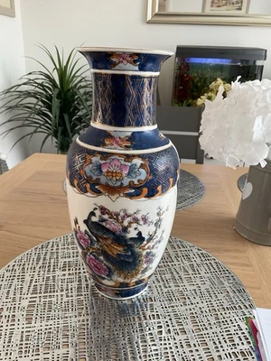 Vintage Chinese Porcelain Vase Mark On Base Blue and White Hand Painted  13” H - Image 1 of 3