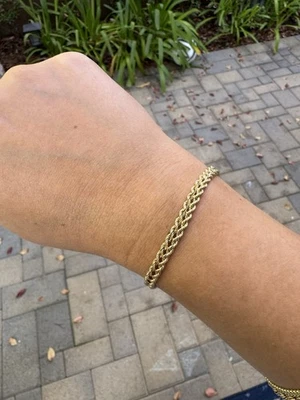 "Brazalete Aurafin de cadena de cuerda de doble fila de 8"" de oro de 14 k con cierre de langosta" Foto 1 de 4