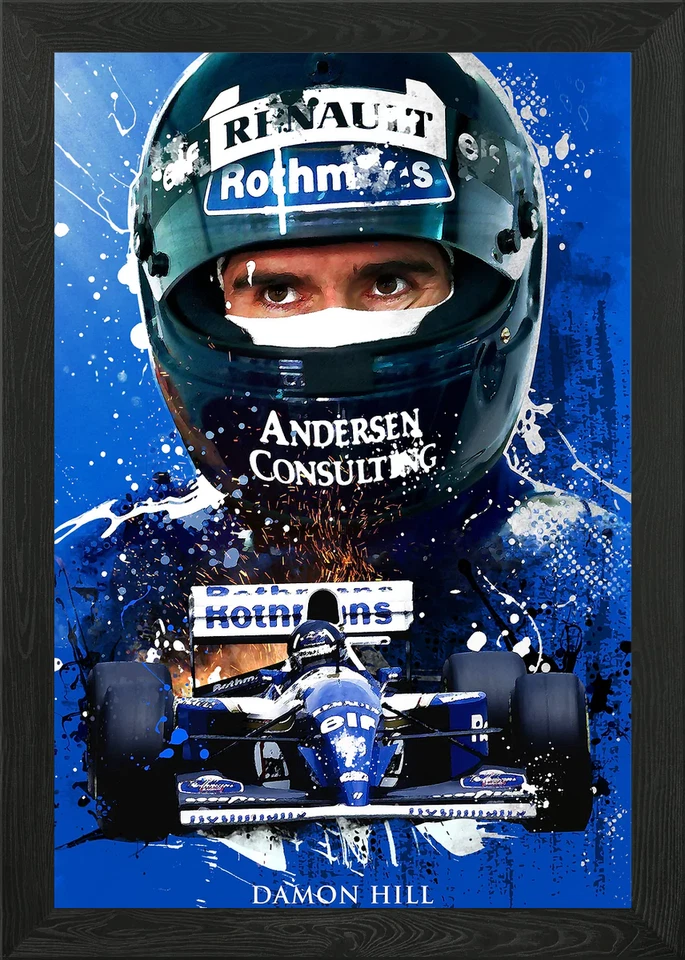 Damon Hill F1 Framed Wall Art Poster Canvas Print Picture - Image 1 of 1