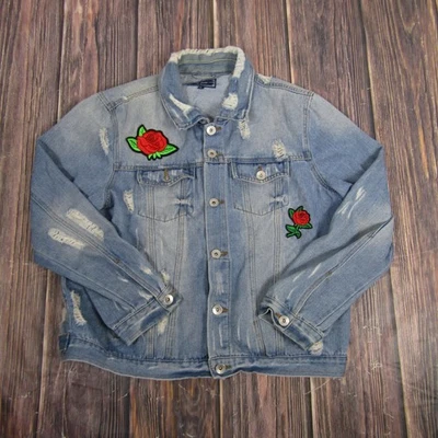 Jaqueta Ci Sono Feminina Extra Grande Lavagem Média Denim Bordada Rosa Desgastada 0J857 - Imagem 1 de 4