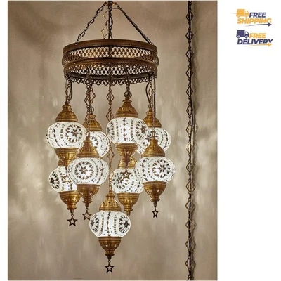 Lámpara de araña de mosaico de lujo - Accesorio de techo marroquí de 9 luces para espacios elegantes Foto 1 de 3