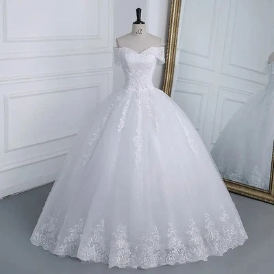 Ball Gown Off The Shoulder Wedding Dresses Lace Appliqes Bridal Gown Custom Size - Image 1 of 4