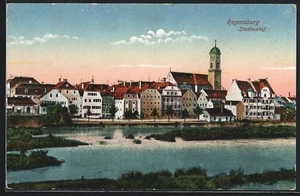 Regensburg, Stadtamhof, Stadtansicht mit Kirche und Donau, Ansichtskarte 1917 - Picture 1 of 2