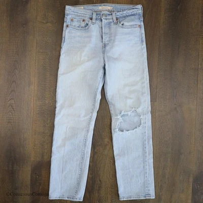 Levi's Premium 26 Wedgie Straight Cotton Blend Light Wash Distressed Denim Jeans - Image 1 of 4