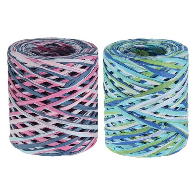 2Roll 219Yard Raffia Ribbon Raffia Paper Craft Ribbon Rose Red/Blue Blue/Green Foto 1 de 4