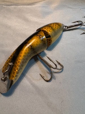 Juego Heddon Fisher #5400 vintage de madera temprana escala de lucio bonito ex. Estado Foto 1 de 4