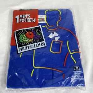 1995 Fruit Of The Loom Vintage Pocket T-Shirt Blau L 42-44 Größe New Old Stock - Bild 1 von 2