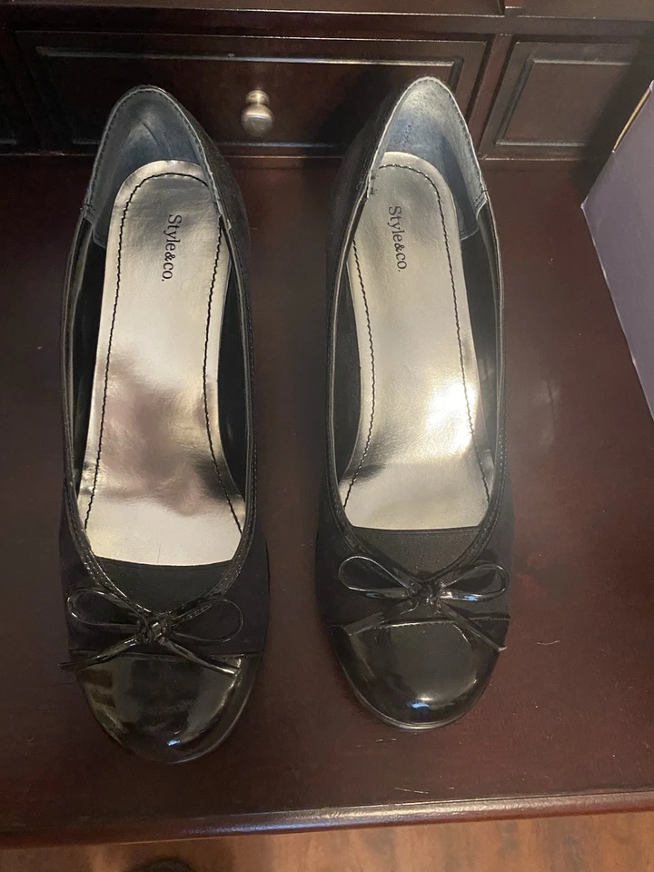 Style & Co Black Dress Casual Wedged Heel Shoes Women's Size 8.5 M - Image 1 of 4