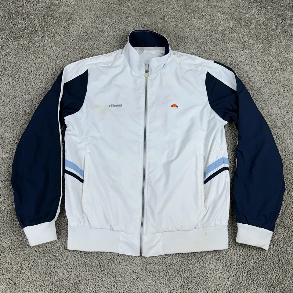 Vintage Ellesse Jacket Mens Large White Navy Track Windbreaker Full Zip 90s - Image 1 of 4