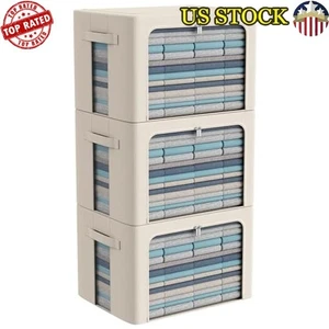 3Pack Foldable Storage Box Clear Window Oxford Fabric Stackable Organizer New - Picture 1 of 6