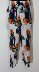 Kids Back To School White 'Mario Bros' Bullet Bill & Coin Pants Print Size 6/8 - Picture 1 of 5