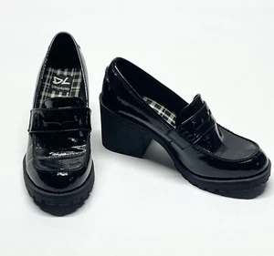 Dirty Laundry Black Patent Vegan Leather Chunky Heeled Loafers Size 7 Y2K 90s - Picture 1 of 20