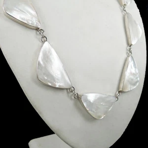 925 Sterling Silver Mother of Pearl Necklace Jewellery, 57 cm (22 inch) - Picture 1 of 6