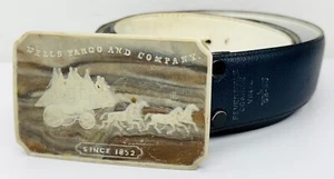Vintage Wells Fargo & Company Belt Belt Buckle Reversible Cowhide Vinyl L 38-40 - Picture 1 of 9