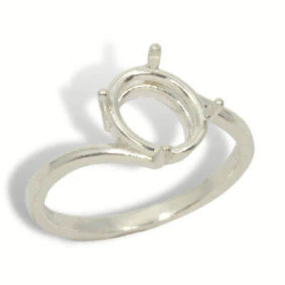 Sterling (9x7mm - 10x8mm) Oval Offset Bypass Design Pre-notched Ring Mounting - Image 1 of 2