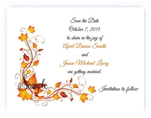 100 Personalized Custom Fall Autumn Leaves Bridal Wedding Save The Date Cards - Picture 1 of 1