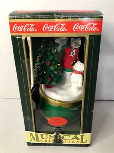 Vintage Coca Cola Christmas Music Box Polar Bears & Tree 1996 Plays music - Picture 1 of 5
