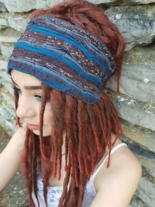 DREADLOCK accessories Teal Brown Headband Gypsy Festival Headband Boho Head Wrap - Picture 1 of 4