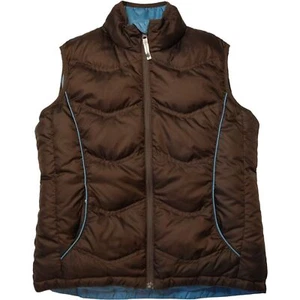 REI CO-OP Down Puffer Vest Girls XL 16/18 Front Zip Reversible Blue Brown - Picture 1 of 10