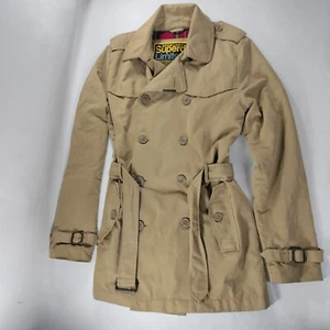 Superdry Womens Trench Coat Jacket Tan Size Medium Peacoat Belted - Picture 1 of 10