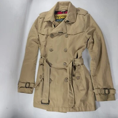 Superdry женщин Тренч куртка желтовато-коричневый размер средний Peacoat подпоясанный - Изображение 1 из 4