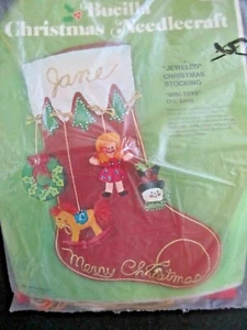 Vtg 1970s Bucilla Christmas Felt Sequin Stocking Kit Dangling Toys 3D 17 1/4" - Picture 1 of 3